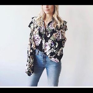 H&M ruffle floral tiger blouse